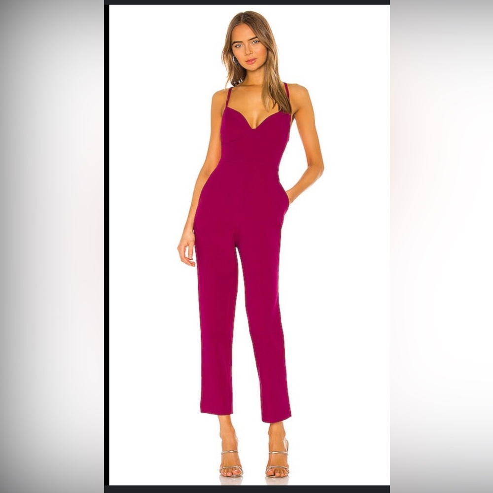 Open Back Jumpsuit in deep red. 
BCBGMAXAZRIA